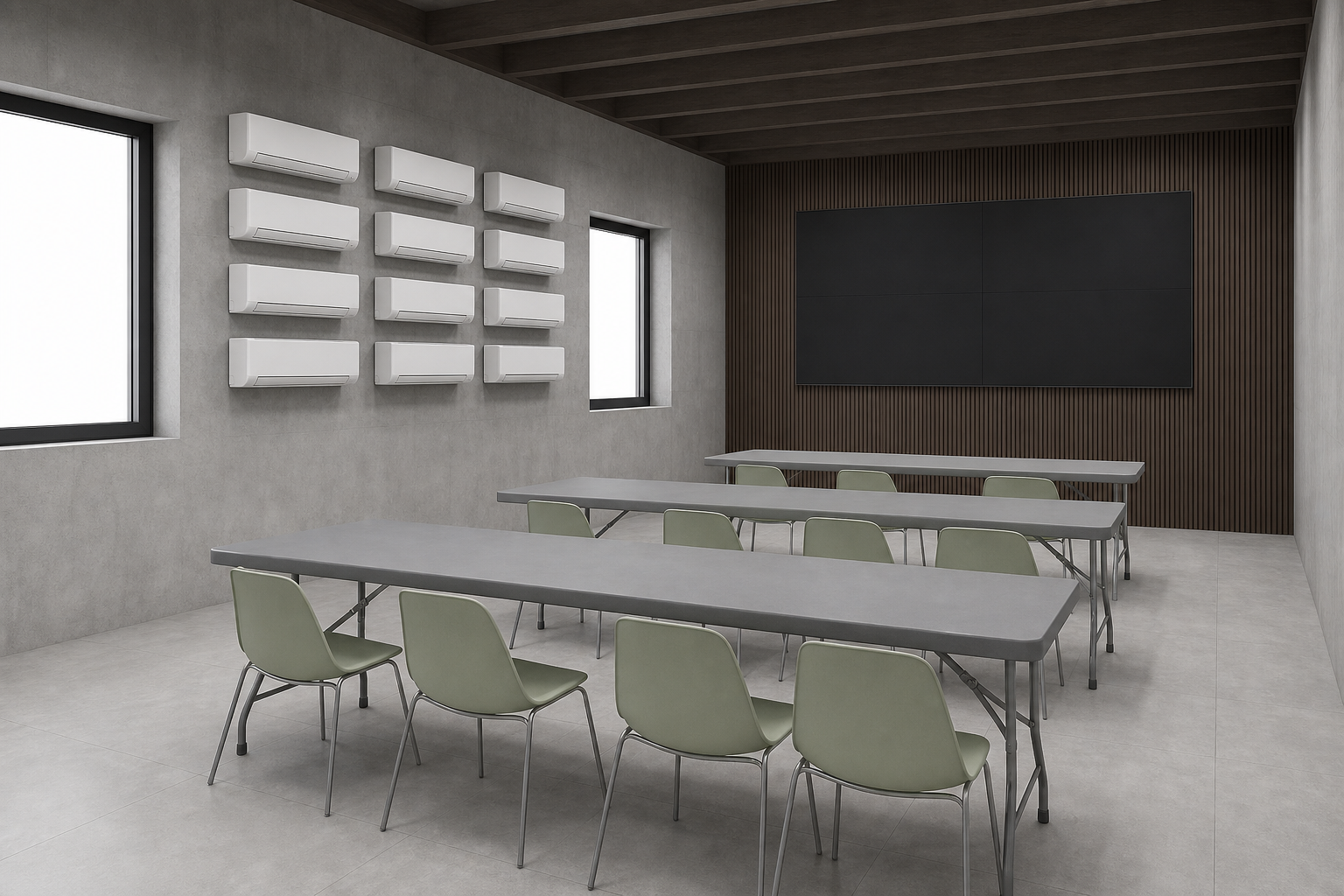 CAD-Export eines Seminarraums – flaches Planungslicht